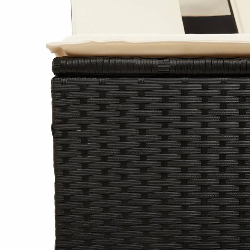 Double Sun Lounger Canopy Cushions Adjustable Backrest Outdoor Garden Furniture Black Poly Rattan