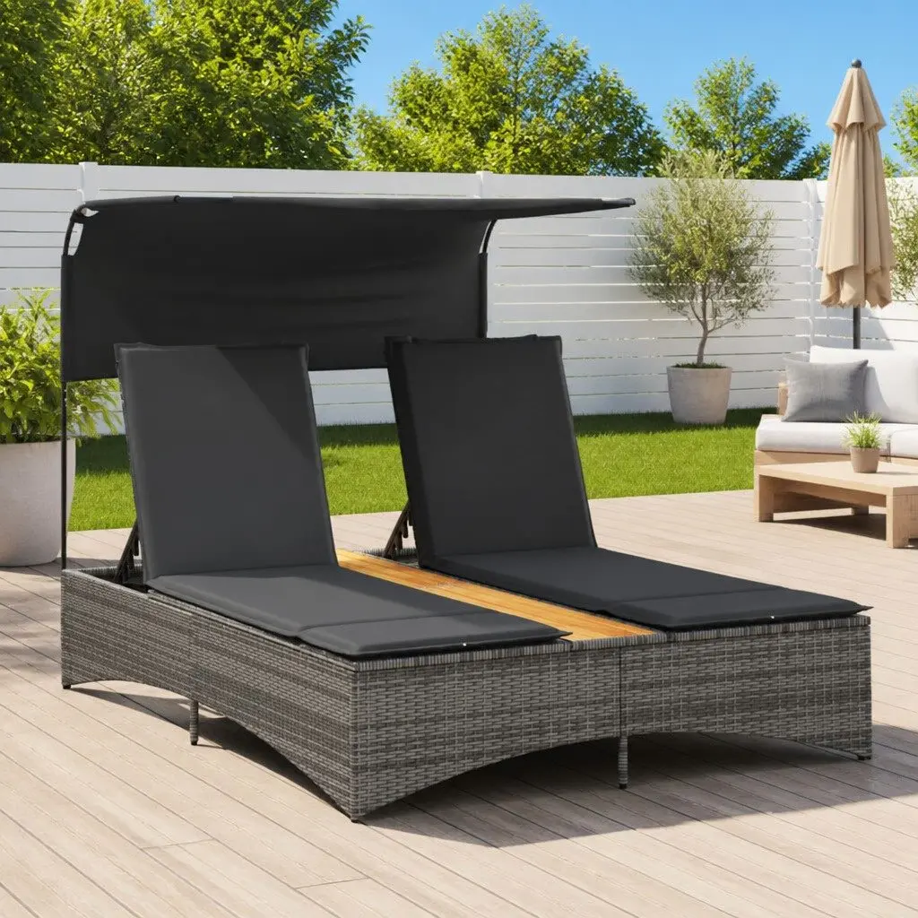 Double Sun Lounger Outdoor Use Grey Adjustable Size