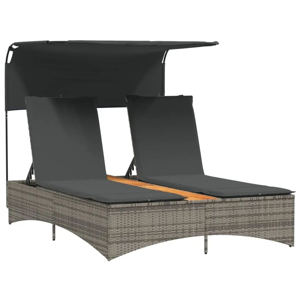 Double Sun Lounger Outdoor Use Grey Adjustable Size