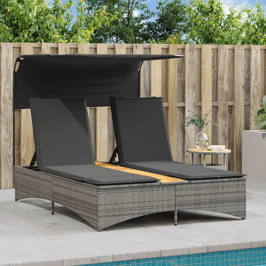 Double Sun Lounger Outdoor Use Grey Adjustable Size