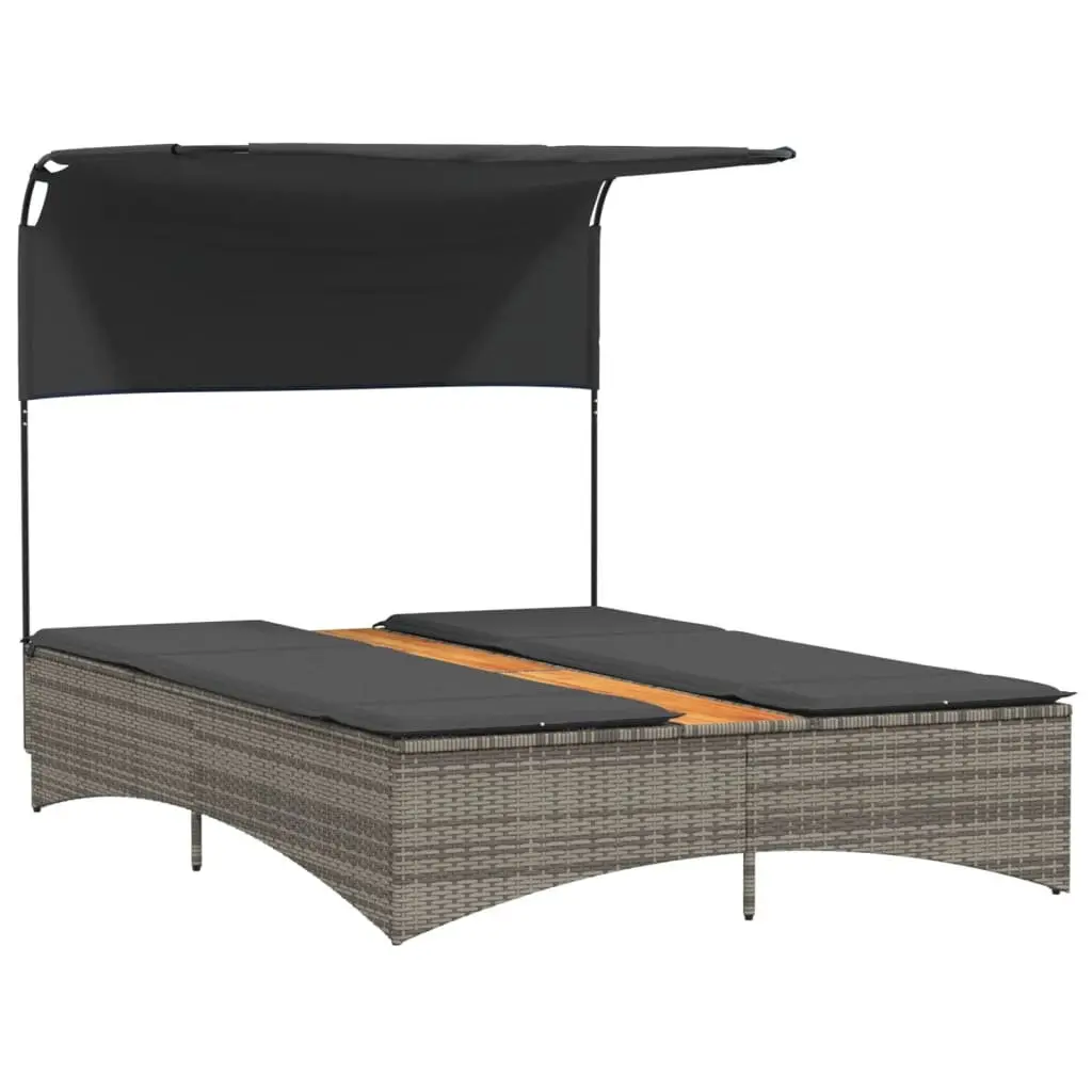 Double Sun Lounger Outdoor Use Grey Adjustable Size