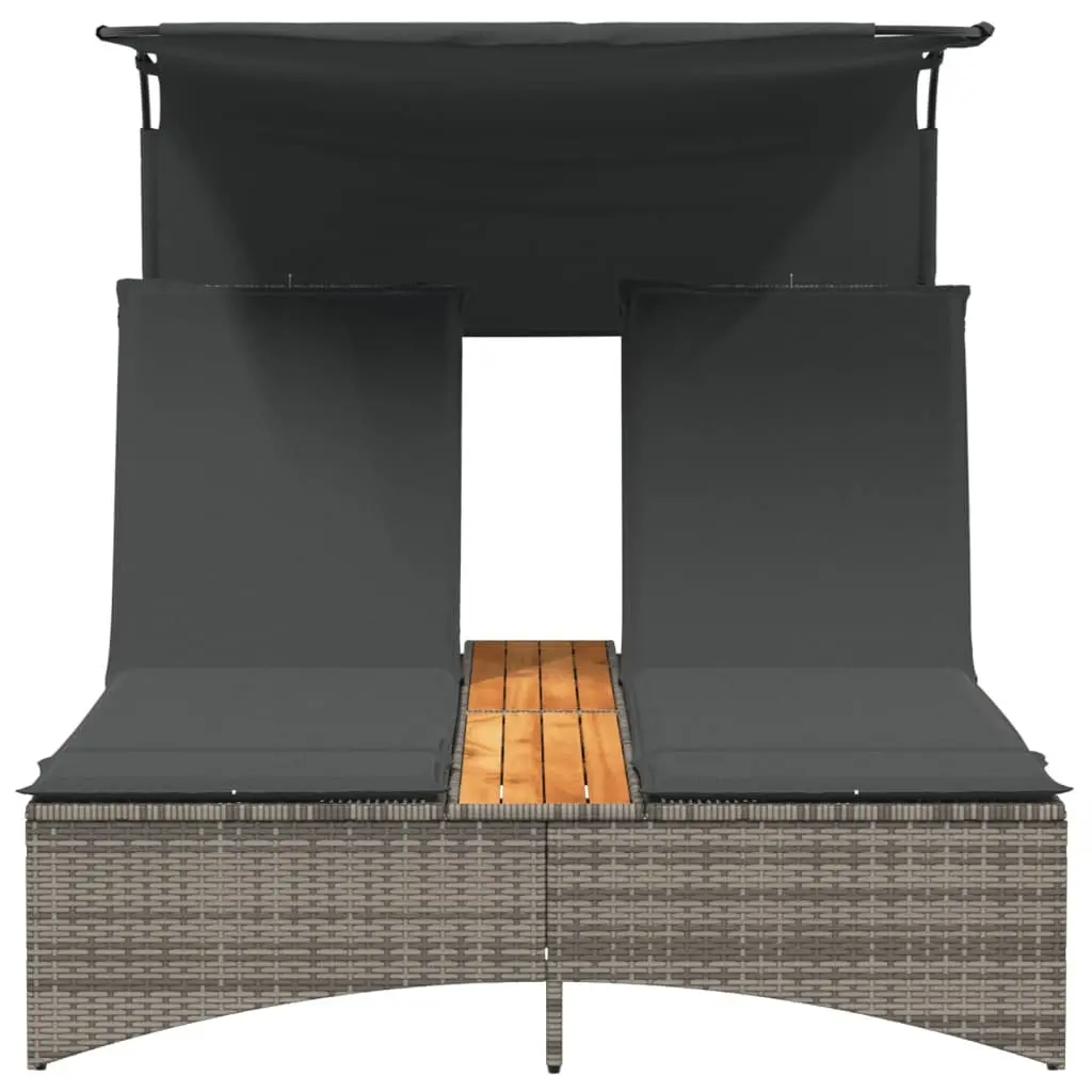 Double Sun Lounger Outdoor Use Grey Adjustable Size