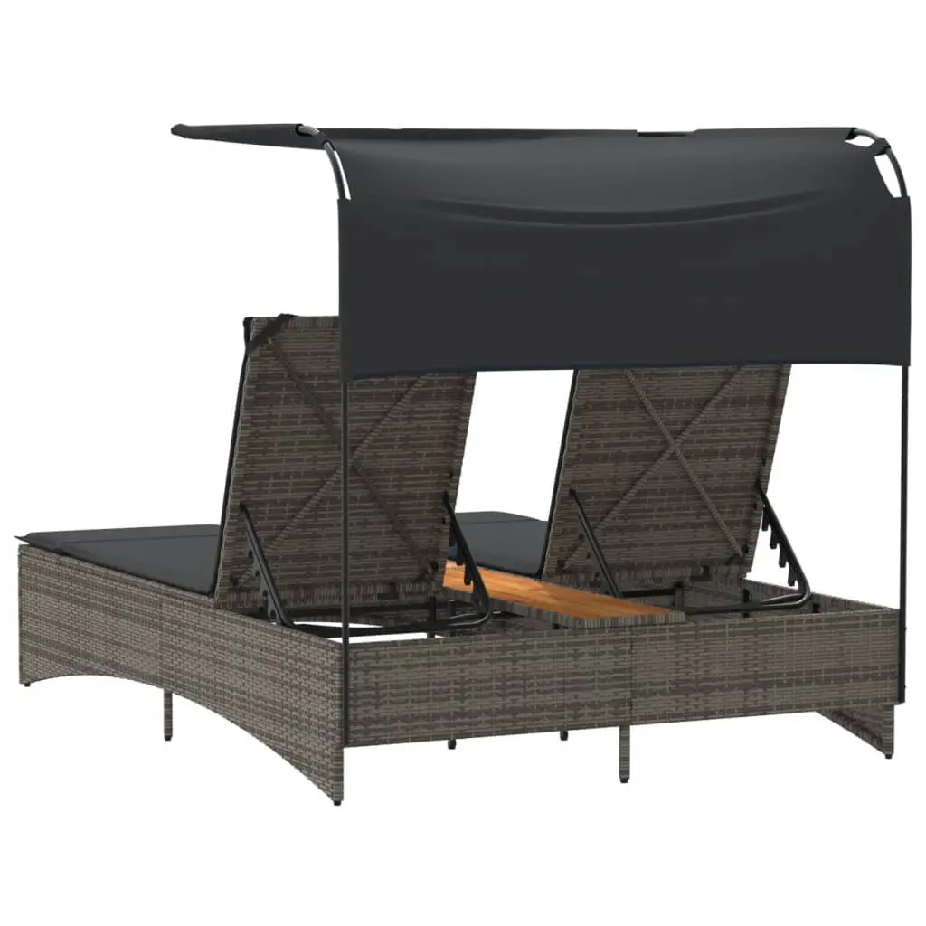 Double Sun Lounger Outdoor Use Grey Adjustable Size