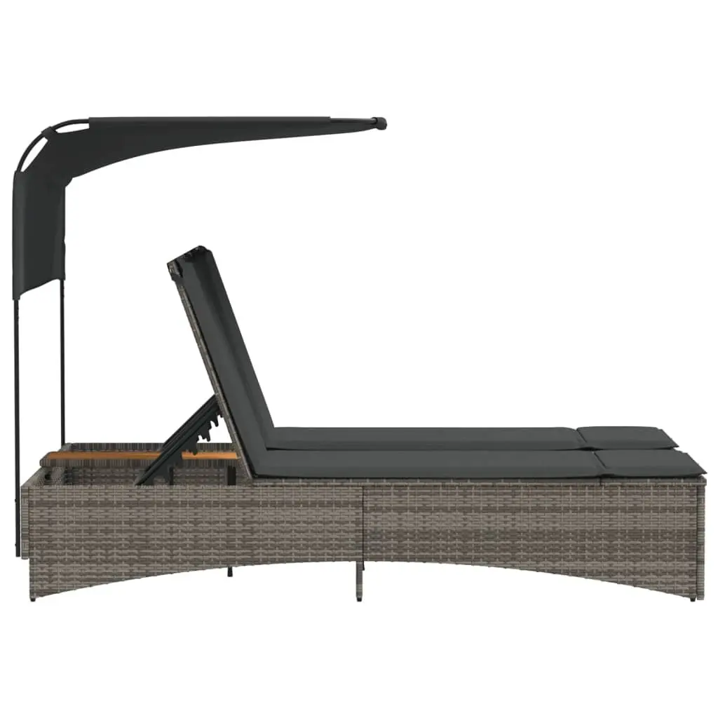 Double Sun Lounger Outdoor Use Grey Adjustable Size