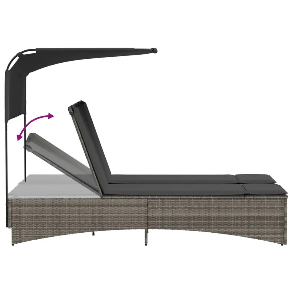 Double Sun Lounger Outdoor Use Grey Adjustable Size