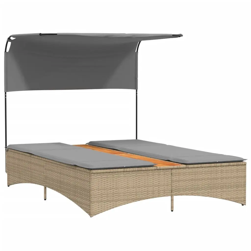 Double Sun Lounger Outdoor Furniture Canopy Adjustable Backrest Cushions Beige