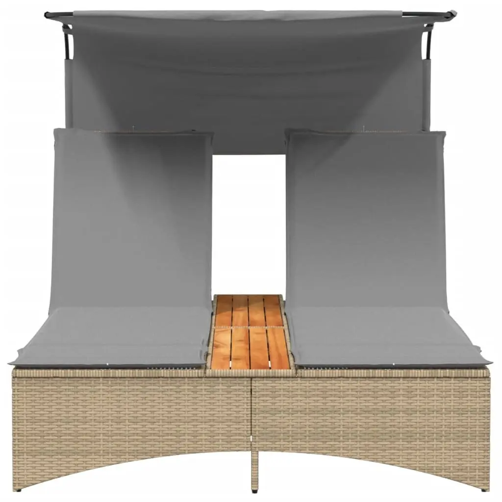 Double Sun Lounger Outdoor Furniture Canopy Adjustable Backrest Cushions Beige