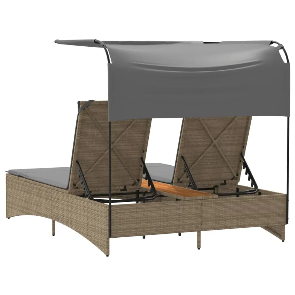 Double Sun Lounger Outdoor Furniture Canopy Adjustable Backrest Cushions Beige