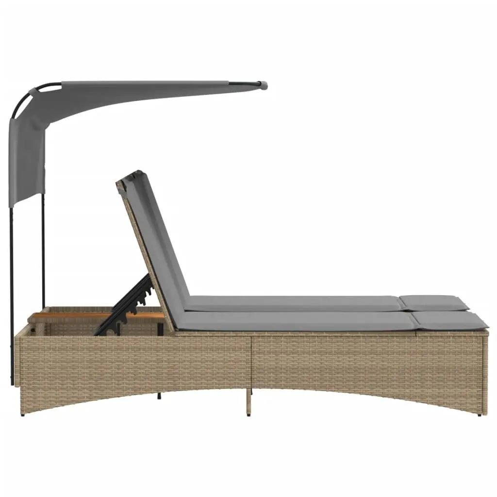 Double Sun Lounger Outdoor Furniture Canopy Adjustable Backrest Cushions Beige