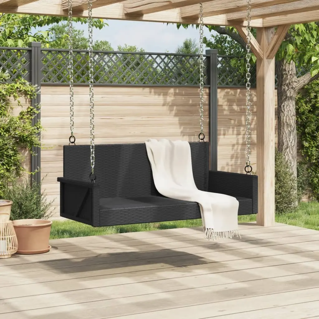 Outdoor Swing Bench Black Hanging Garden Seat Poly Rattan Relaxation Furniture