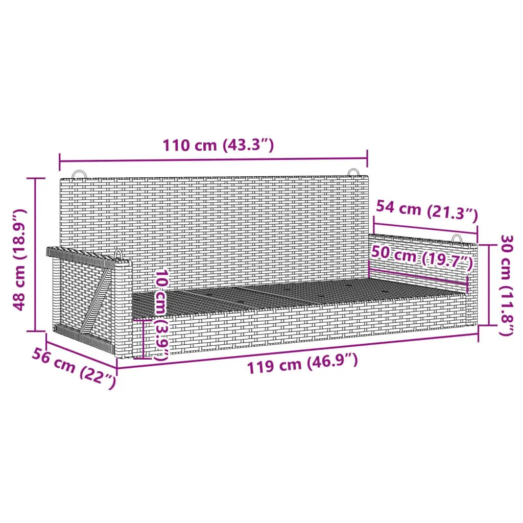 Outdoor Swing Bench Grey Patio Garden Furniture 119 x 56 x 48 cm