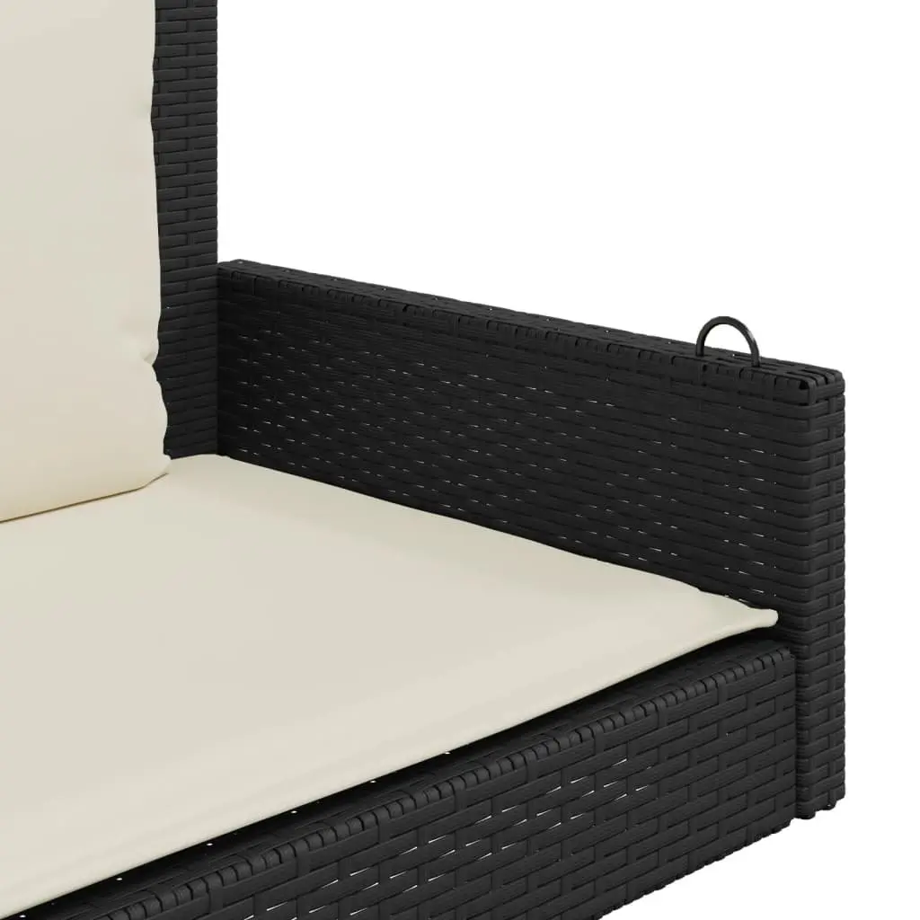 Outdoor Swing Bench Black Poly Rattan Garden Hanging Seat with Cushions Patio