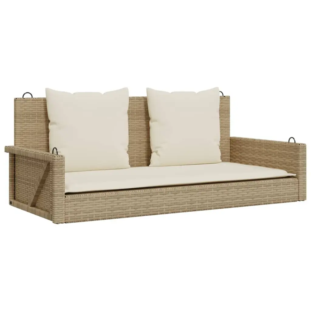 Swing Bench Outdoor Garden Seating Poly Rattan Beige with Cushions Hanging Chair