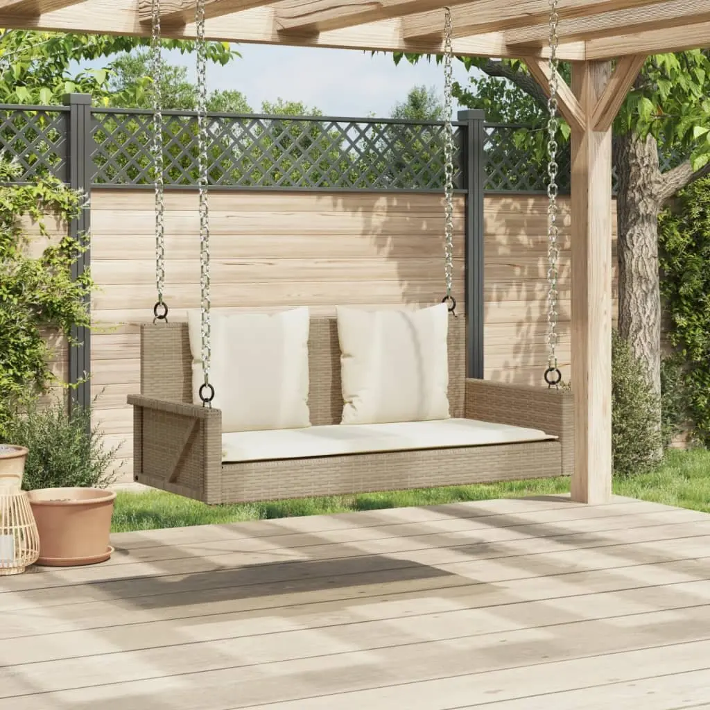 Swing Bench Outdoor Garden Seating Poly Rattan Beige with Cushions Hanging Chair