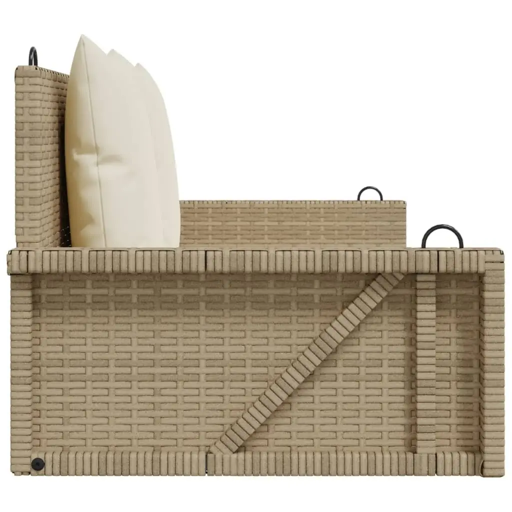 Swing Bench Outdoor Garden Seating Poly Rattan Beige with Cushions Hanging Chair