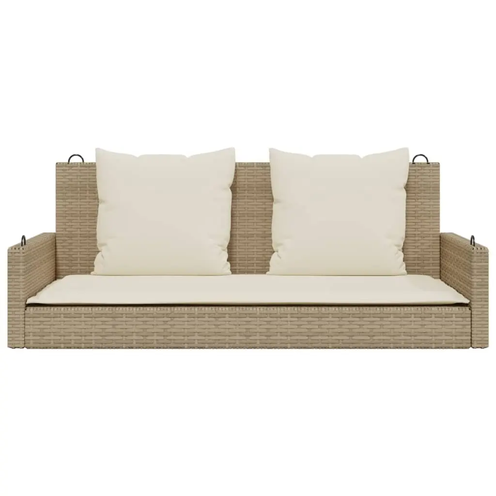Swing Bench Outdoor Garden Seating Poly Rattan Beige with Cushions Hanging Chair