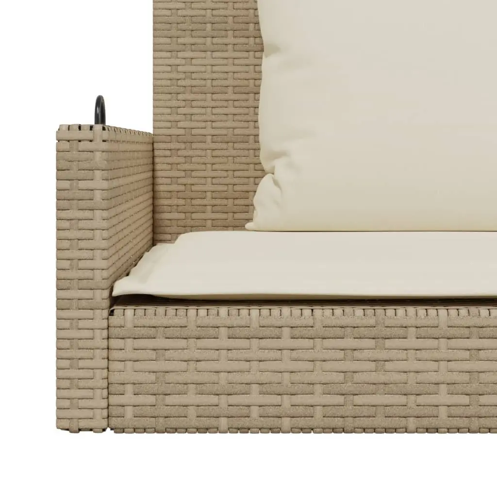 Swing Bench Outdoor Garden Seating Poly Rattan Beige with Cushions Hanging Chair