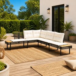 L-Shaped Garden Sofa Set with Cushions and Tables