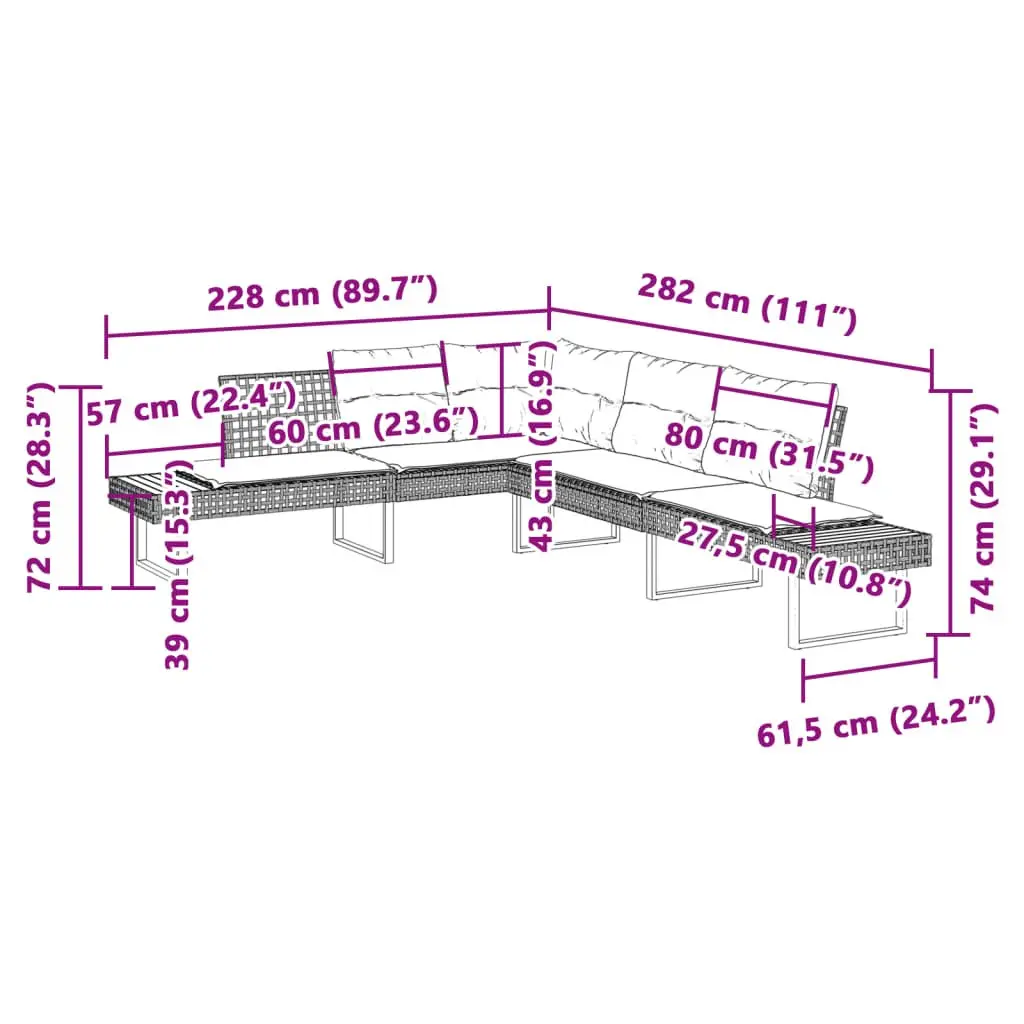 L-Shaped Garden Sofa Set with Cushions and Tables