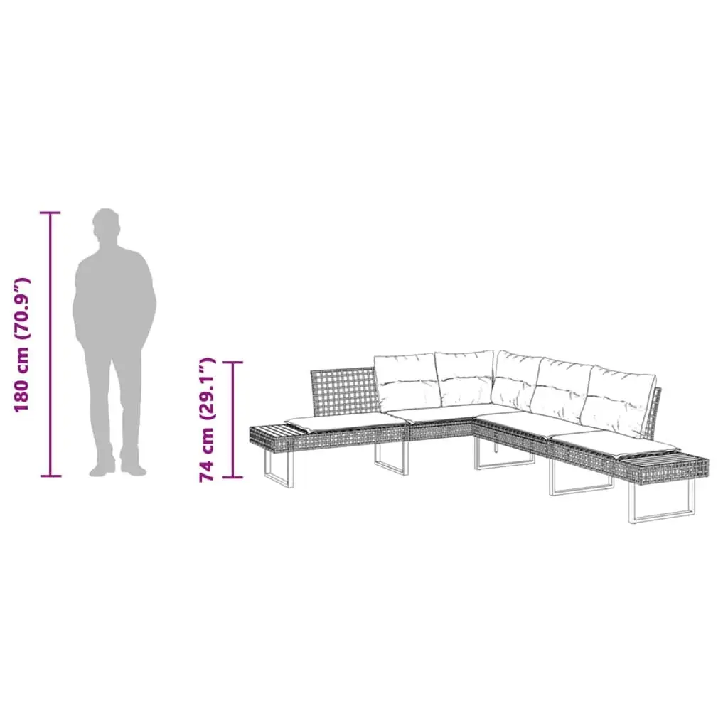 L-Shaped Garden Sofa Set with Cushions and Tables
