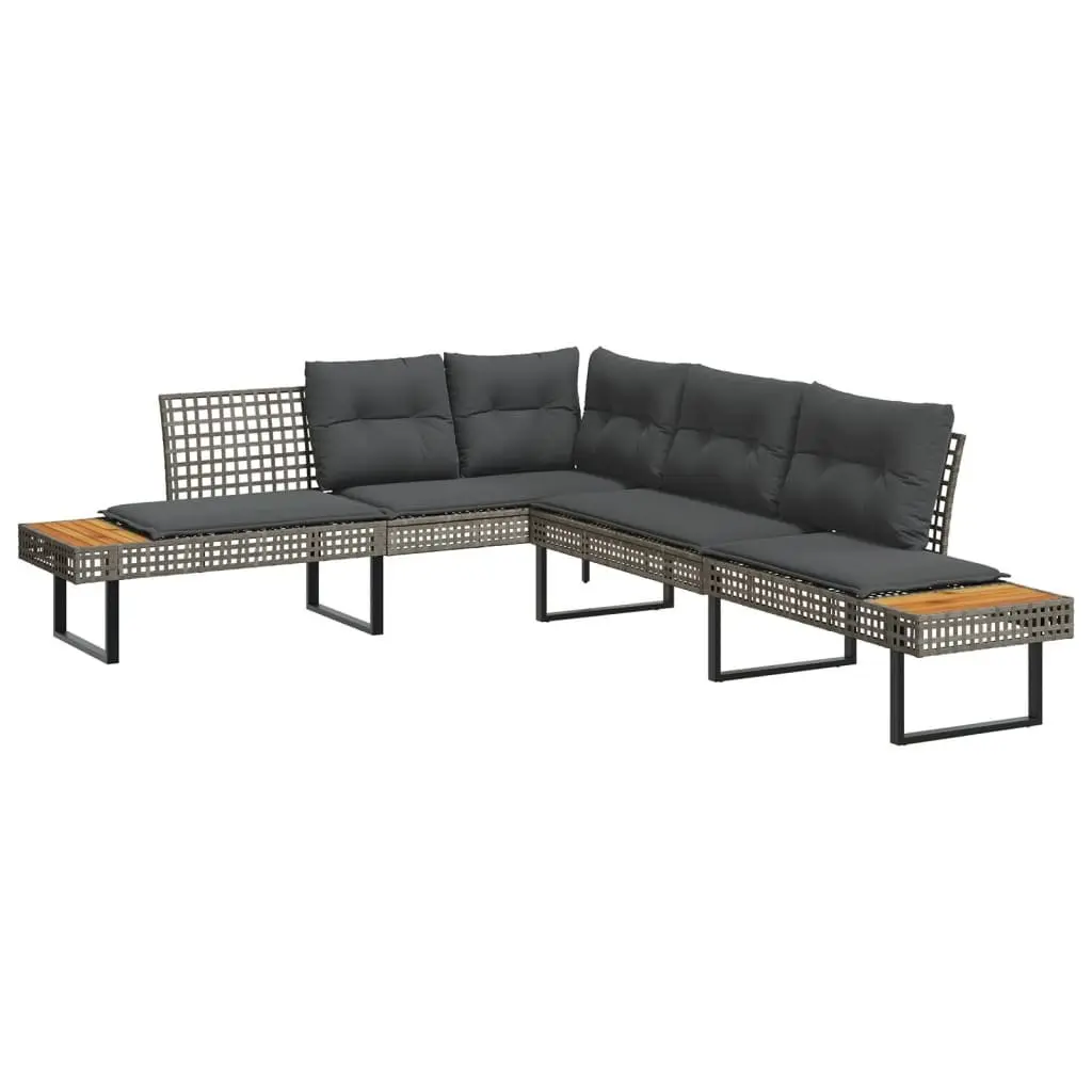 L-Shaped Garden Sofa Set for Patio Grey Poly Rattan with Cushions