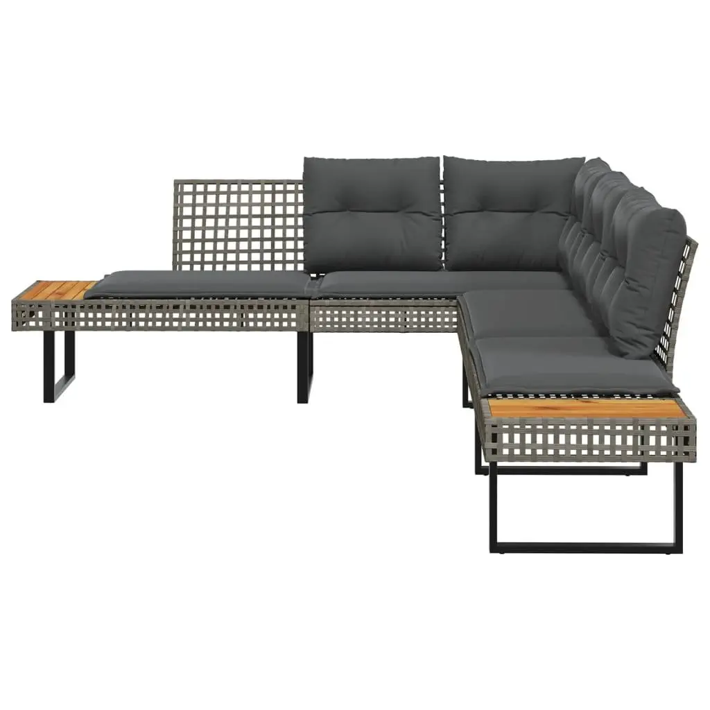 L-Shaped Garden Sofa Set for Patio Grey Poly Rattan with Cushions