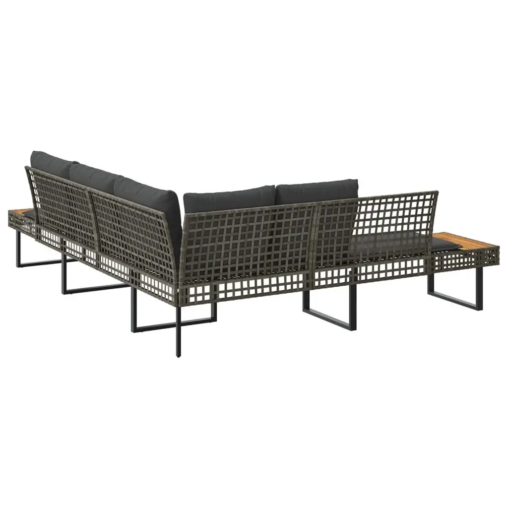 L-Shaped Garden Sofa Set for Patio Grey Poly Rattan with Cushions