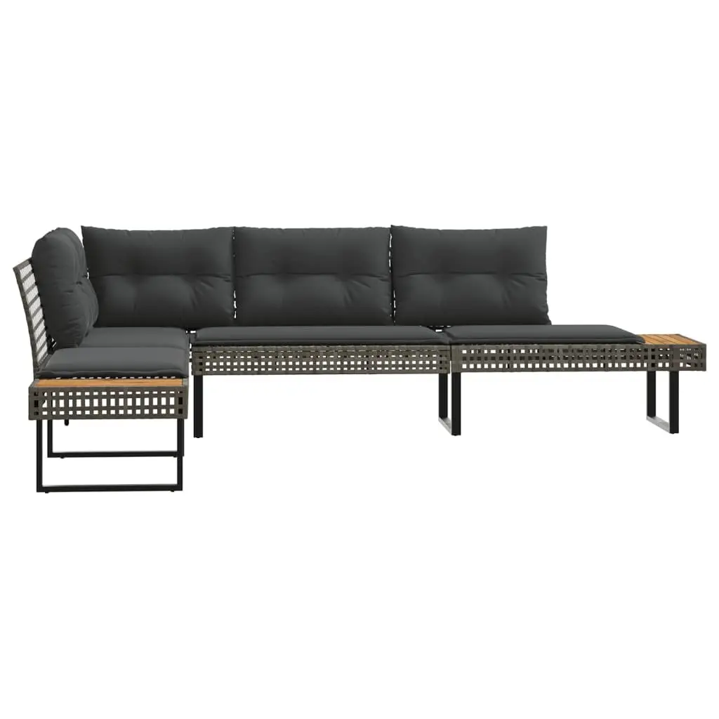L-Shaped Garden Sofa Set for Patio Grey Poly Rattan with Cushions