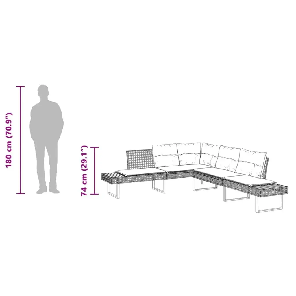 L-Shaped Garden Sofa Set for Patio Grey Poly Rattan with Cushions