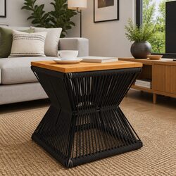 Coffee Table with Steel Wire Base Brown Solid Wood Living Room Accent Furniture
