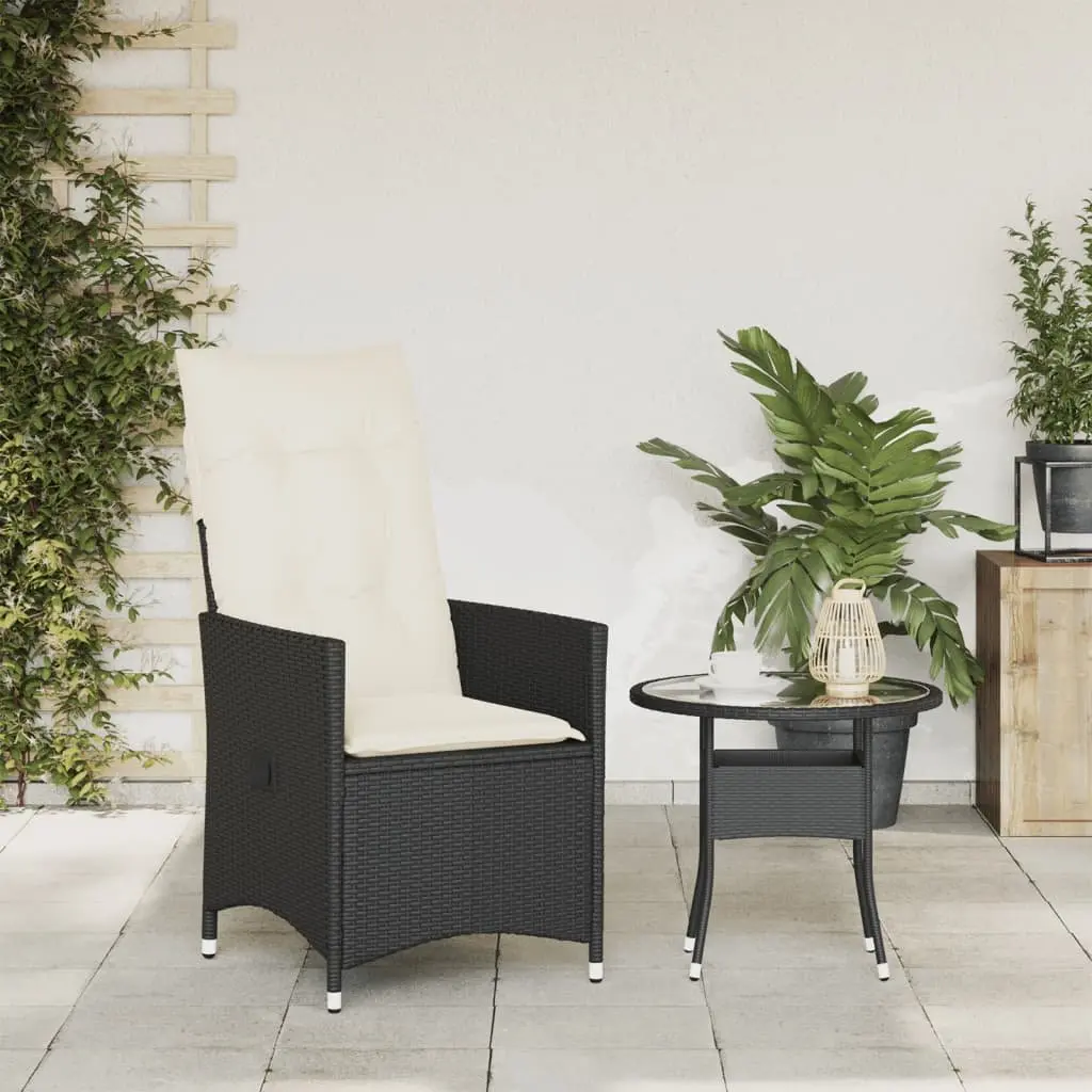 Reclining Garden Chair for Outdoor Use Black Poly Rattan Adjustable Size with Cushions