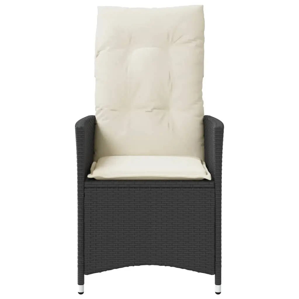 Reclining Garden Chair for Outdoor Use Black Poly Rattan Adjustable Size with Cushions