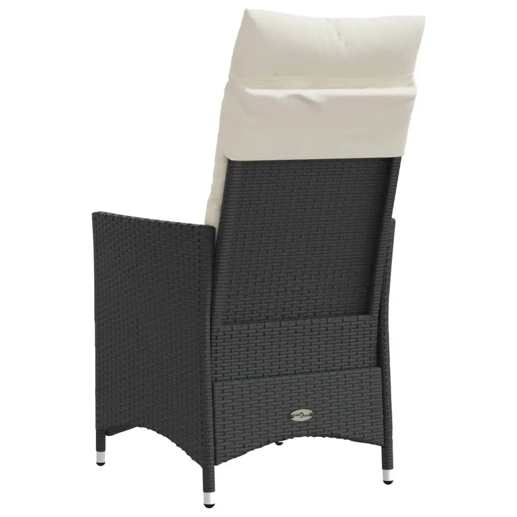 Reclining Garden Chair for Outdoor Use Black Poly Rattan Adjustable Size with Cushions