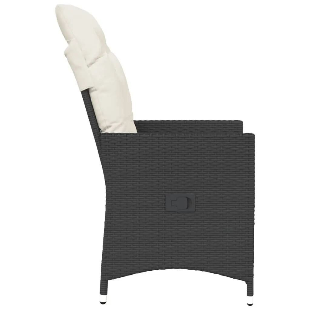 Reclining Garden Chair for Outdoor Use Black Poly Rattan Adjustable Size with Cushions