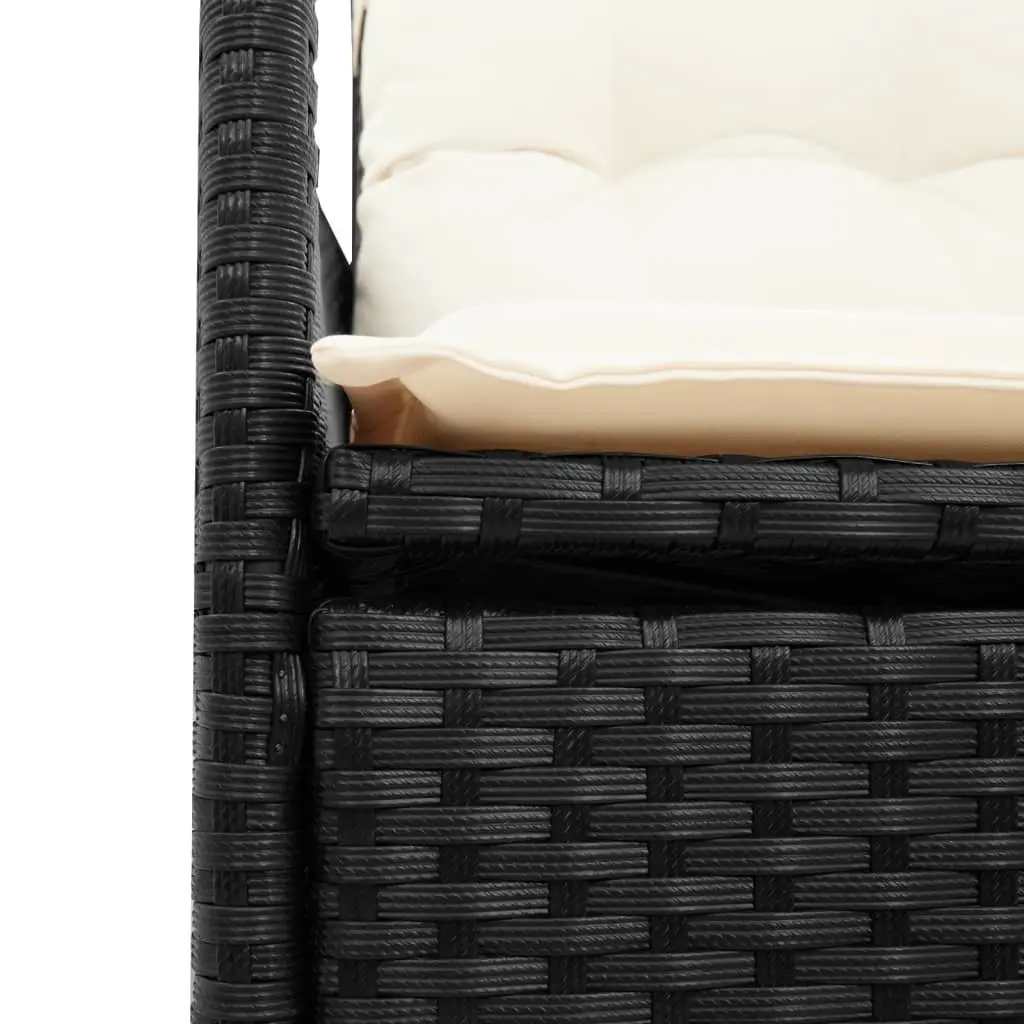 Reclining Garden Chair for Outdoor Use Black Poly Rattan Adjustable Size with Cushions