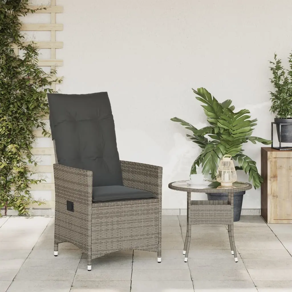 Reclining Garden Chair Outdoor Seating Adjustable Backrest Cushions Grey