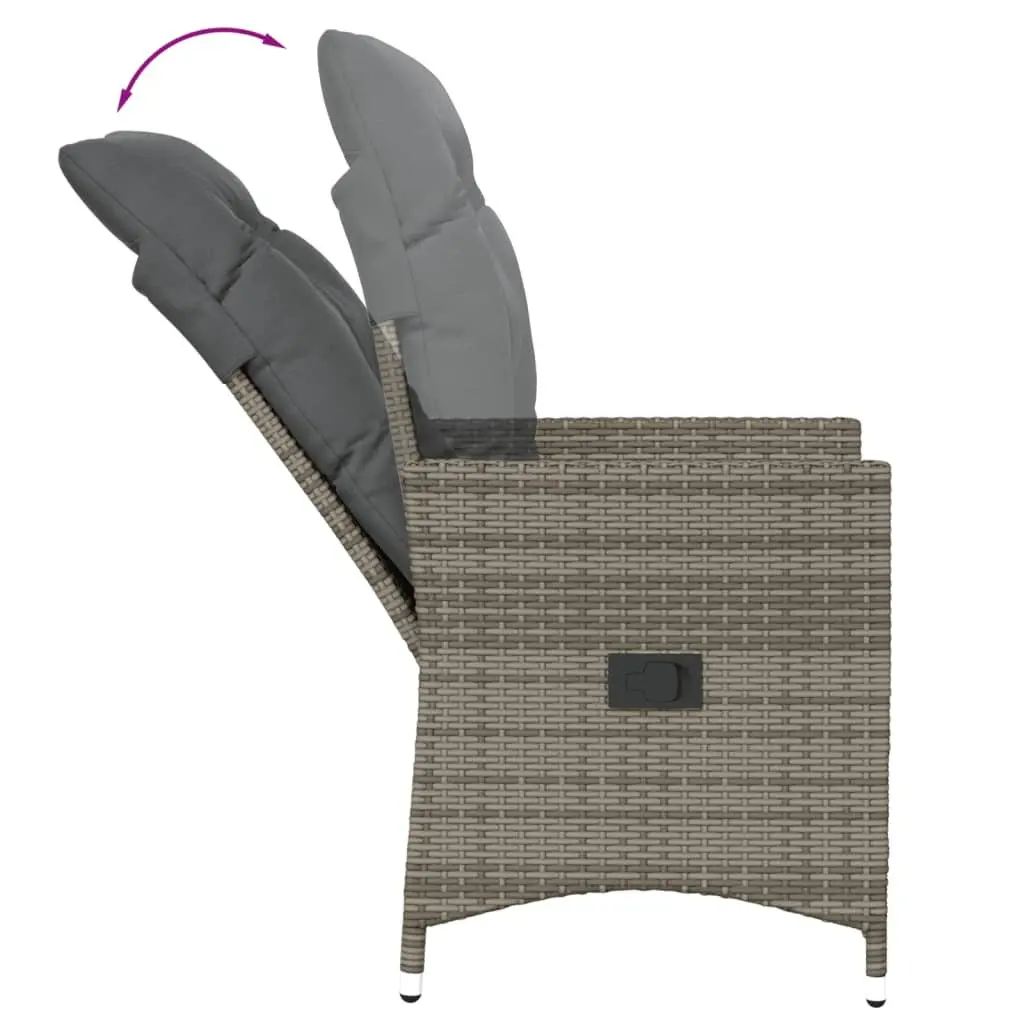 Reclining Garden Chair Outdoor Seating Adjustable Backrest Cushions Grey