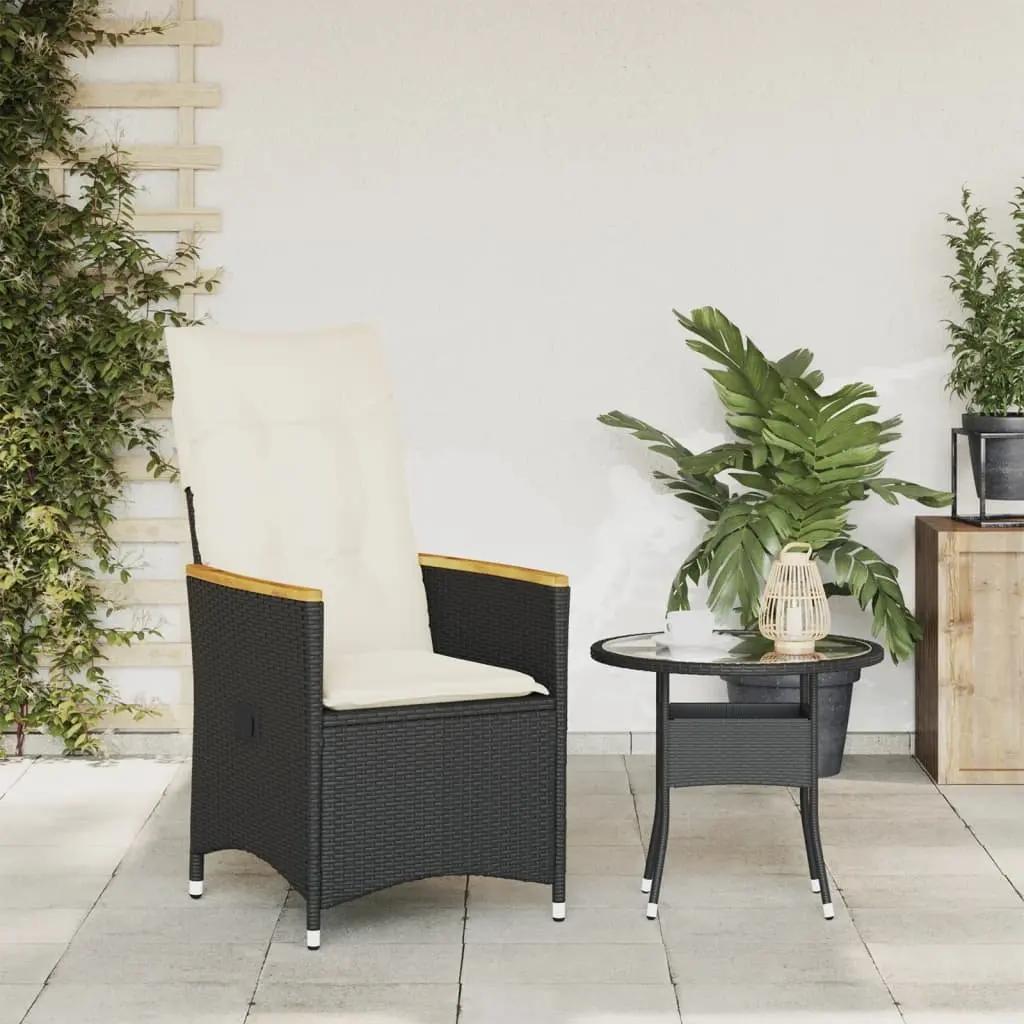 Reclining Garden Chair for Outdoor Use Black Poly Rattan Adjustable Backrest with Cushions