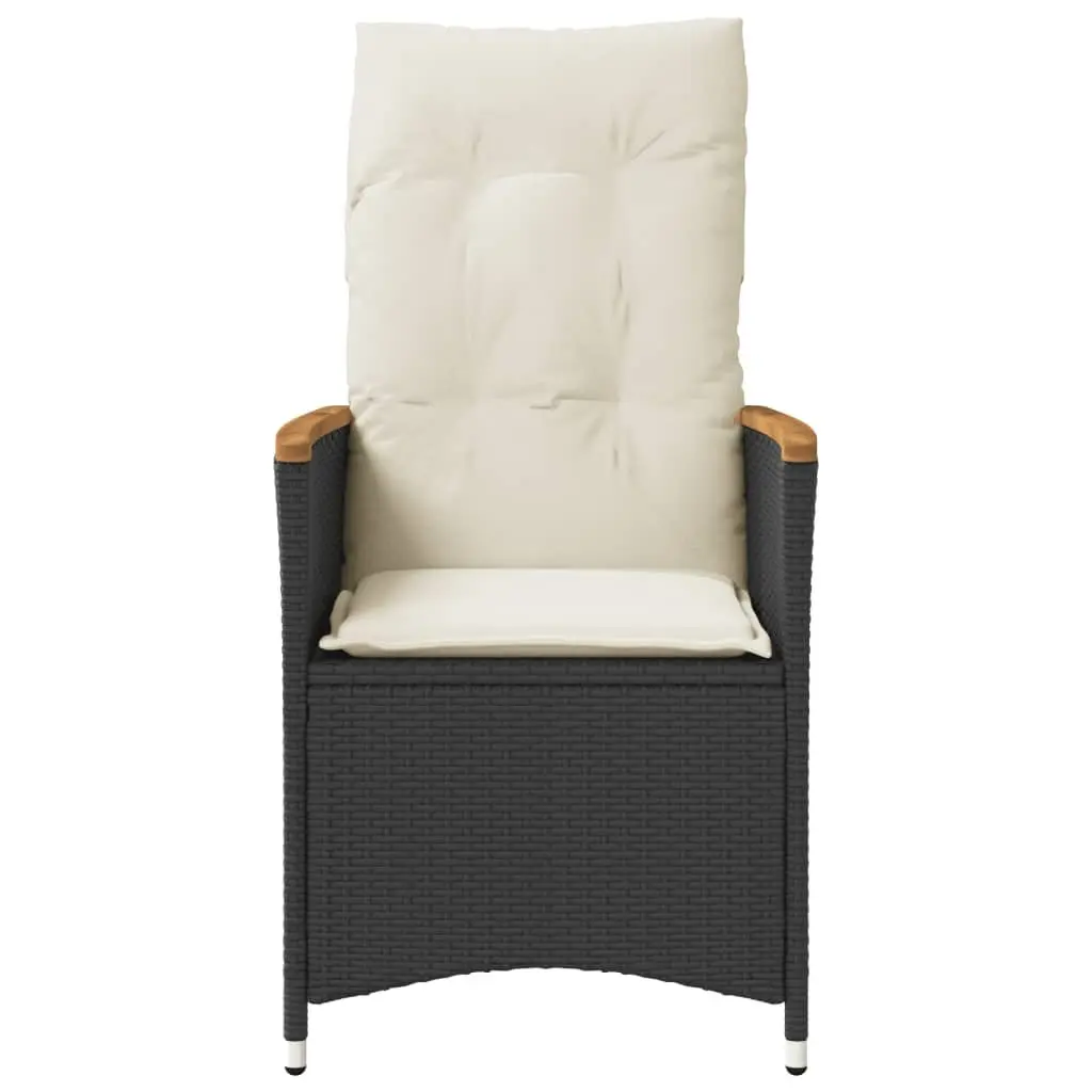 Reclining Garden Chair for Outdoor Use Black Poly Rattan Adjustable Backrest with Cushions