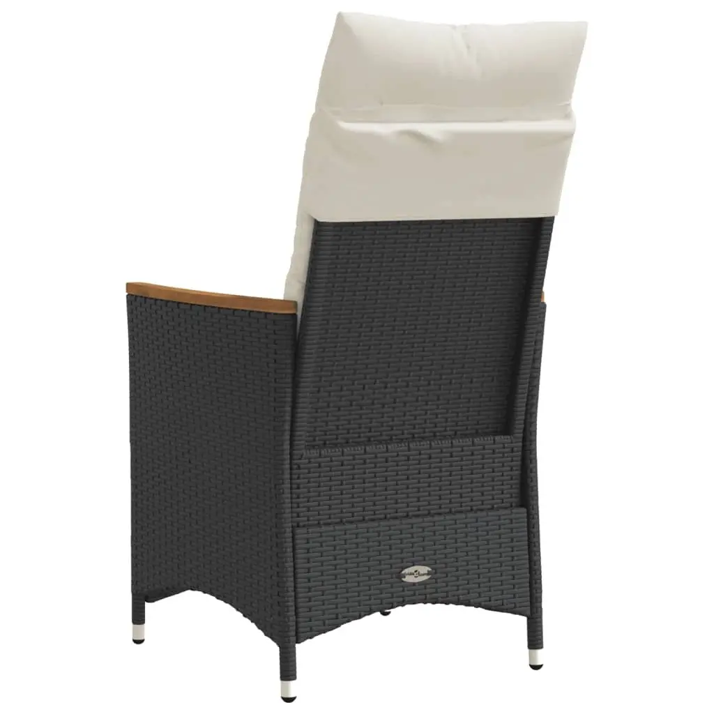 Reclining Garden Chair for Outdoor Use Black Poly Rattan Adjustable Backrest with Cushions
