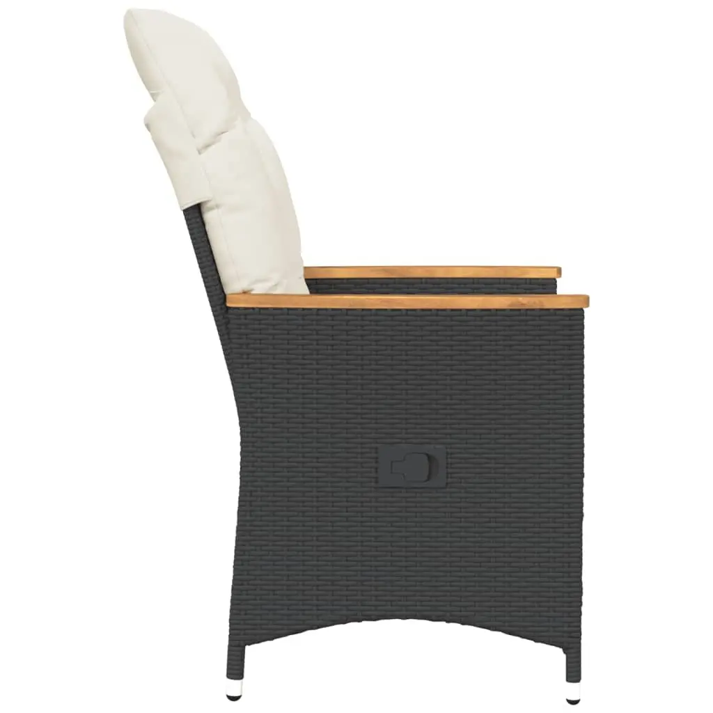 Reclining Garden Chair for Outdoor Use Black Poly Rattan Adjustable Backrest with Cushions