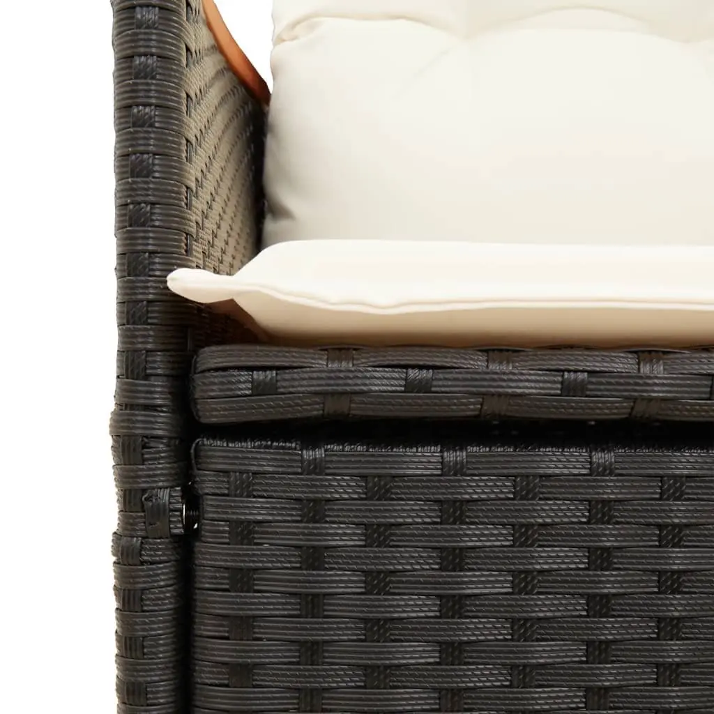 Reclining Garden Chair for Outdoor Use Black Poly Rattan Adjustable Backrest with Cushions