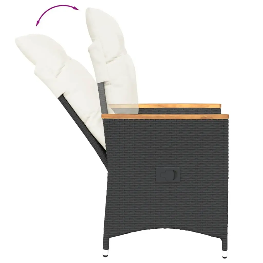 Reclining Garden Chair for Outdoor Use Black Poly Rattan Adjustable Backrest with Cushions