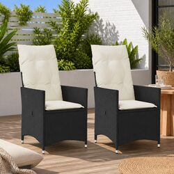 Reclining Garden Chairs - 2 Piece Set with Cushions in Black