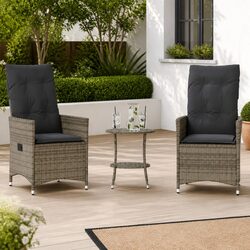 3 Piece Outdoor Bistro Set - Grey Rattan and Steel Frame