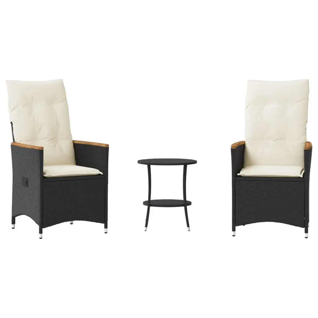 Bistro Set Outdoor Garden 3 Piece Black Poly Rattan