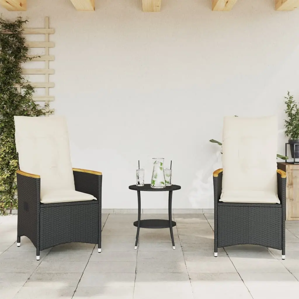 Bistro Set Outdoor Garden 3 Piece Black Poly Rattan