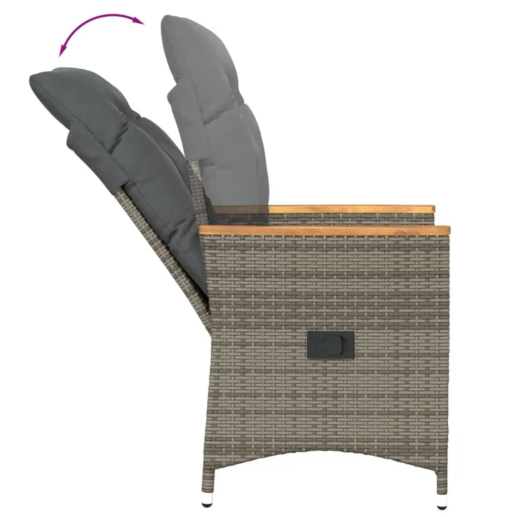 3 Piece Outdoor Bistro Set Grey Poly Rattan Garden Furniture Adjustable Backrest