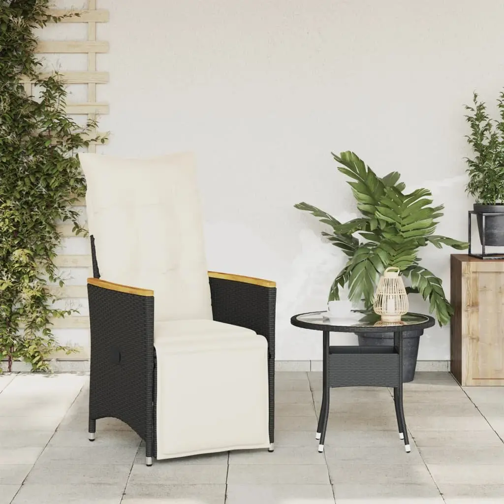 Reclining Garden Chair Outdoor Adjustable Backrest Footrest Black Cushions