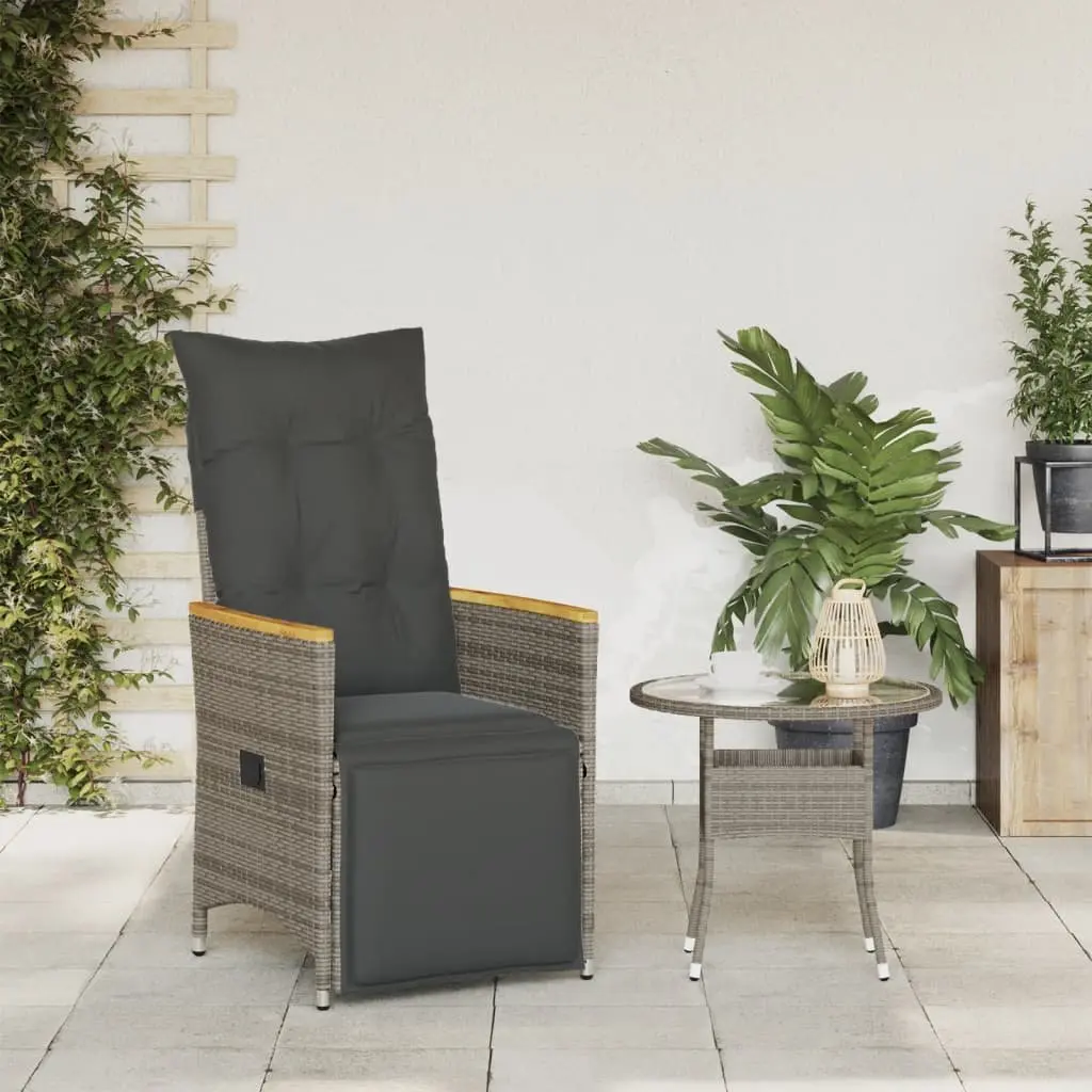 Reclining Garden Chair Outdoor Seating Adjustable Backrest with Cushions Grey